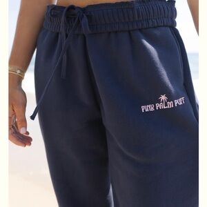 Pink Palm Puff Navy Jogger Sweatpants